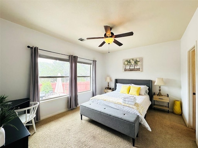 bedroom with carpet floors and ceiling fan