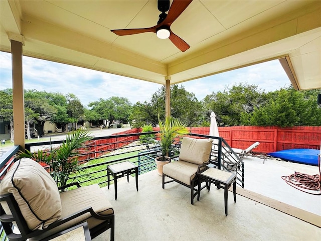 view of patio / terrace featuring ceiling fan