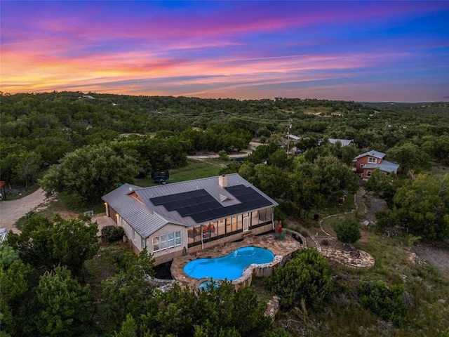 view of aerial view at dusk