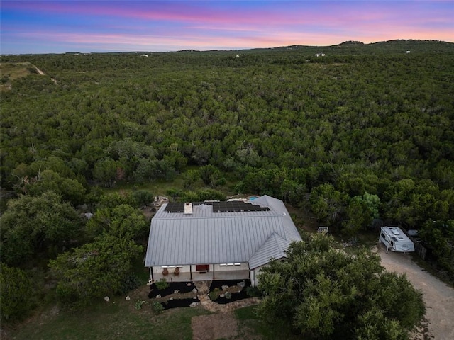 view of aerial view at dusk