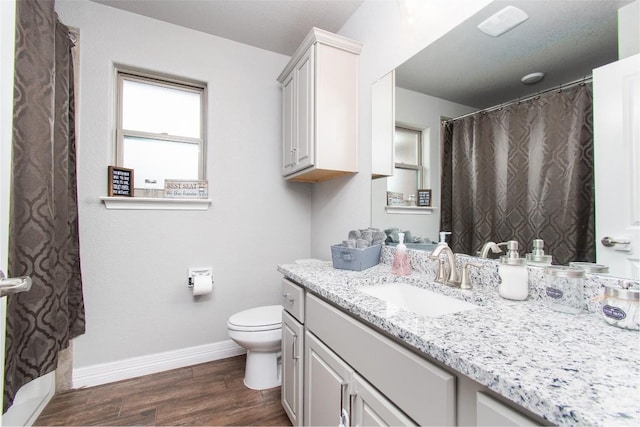 bathroom featuring vanity, hardwood / wood-style floors, and toilet