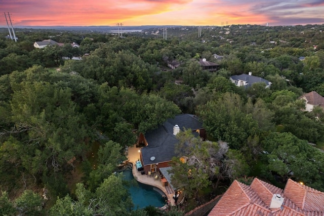 view of aerial view at dusk