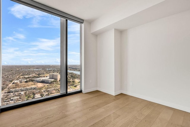 empty room with light hardwood / wood-style floors and expansive windows