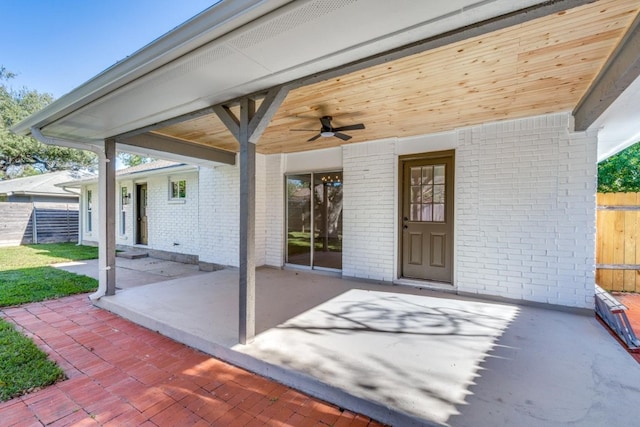 view of patio featuring ceiling fan