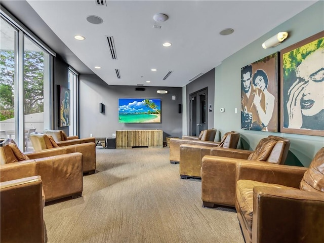 home theater room with visible vents and recessed lighting