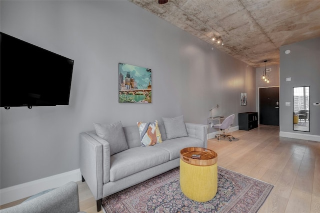 living room with baseboards and wood finished floors