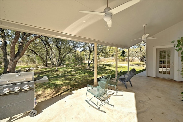 view of patio / terrace featuring a grill and ceiling fan