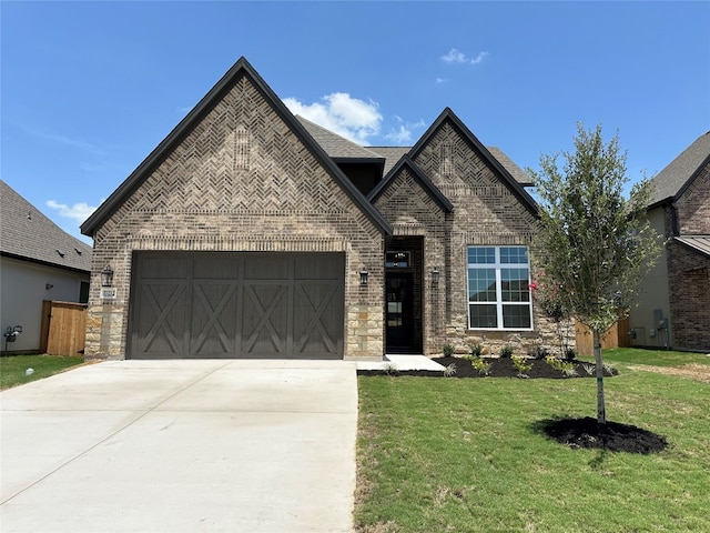 view of front of home featuring a garage and a front lawn