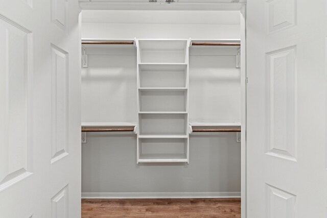 walk in closet with hardwood / wood-style flooring