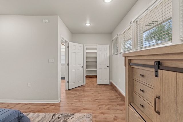 spacious closet with light hardwood / wood-style flooring