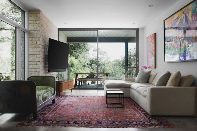 living room featuring floor to ceiling windows and plenty of natural light