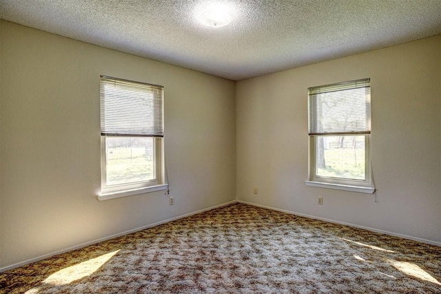 carpeted empty room featuring plenty of natural light and a textured ceiling