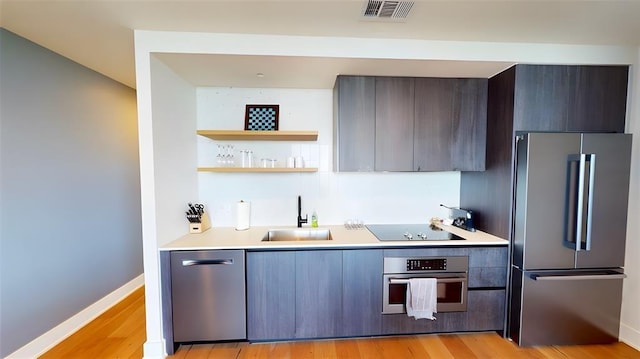 kitchen featuring sink, stainless steel appliances, and light wood-type flooring