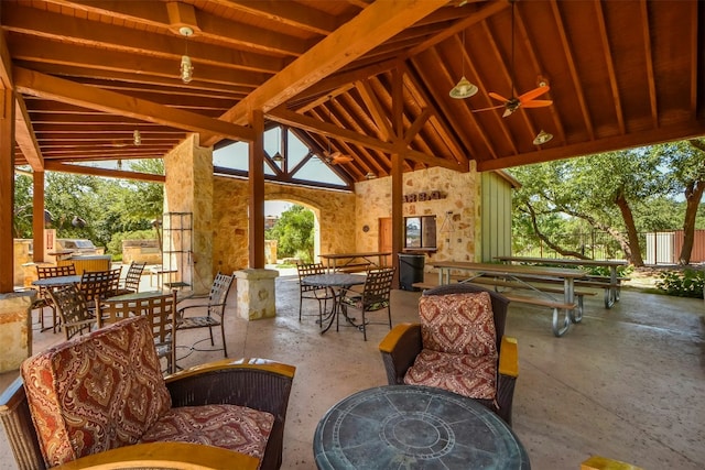 view of patio with a gazebo and ceiling fan