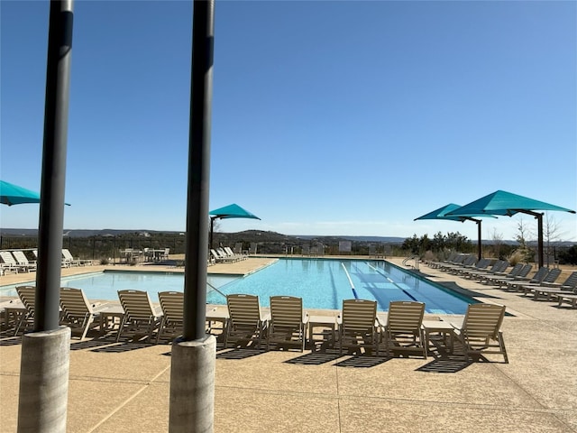 view of swimming pool with a patio area