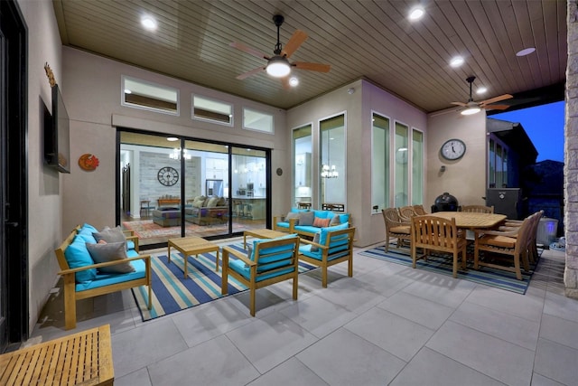 view of patio / terrace featuring ceiling fan and an outdoor hangout area