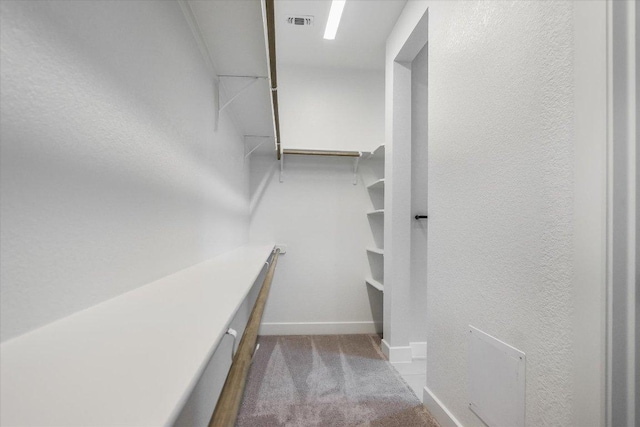 spacious closet featuring visible vents and carpet flooring