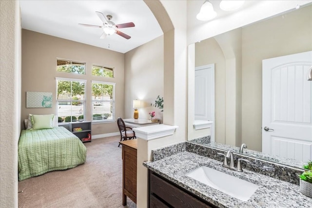 bathroom with vanity and ceiling fan