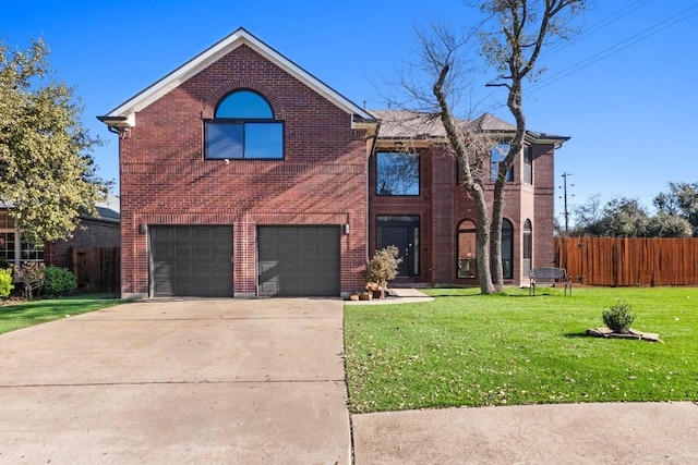 view of front of property with a garage and a front lawn