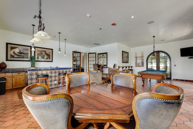 dining space featuring pool table