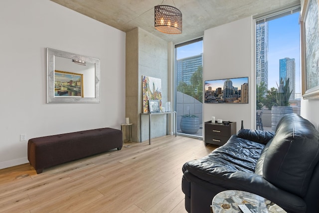 360 Nueces St Unit 914, Austin, TX 78701 - living room featuring light wood-type flooring, a skyline view, and expansive windows