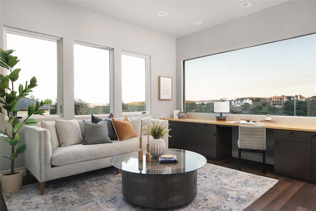 living room with dark wood-type flooring