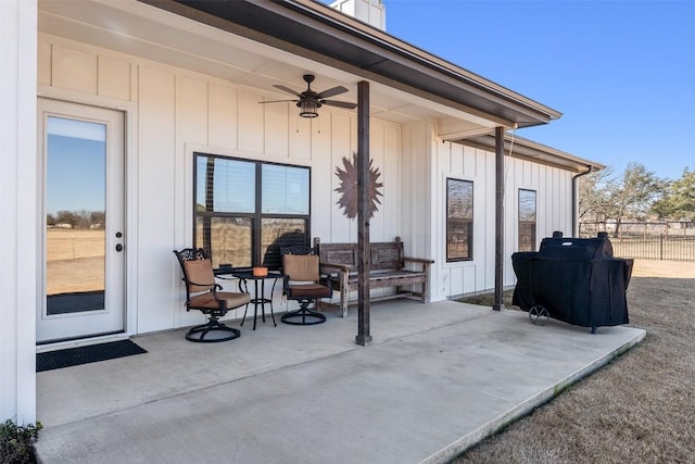 view of patio / terrace featuring grilling area and ceiling fan