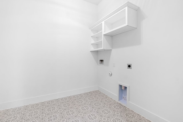 clothes washing area featuring hookup for a gas dryer, hookup for a washing machine, and electric dryer hookup