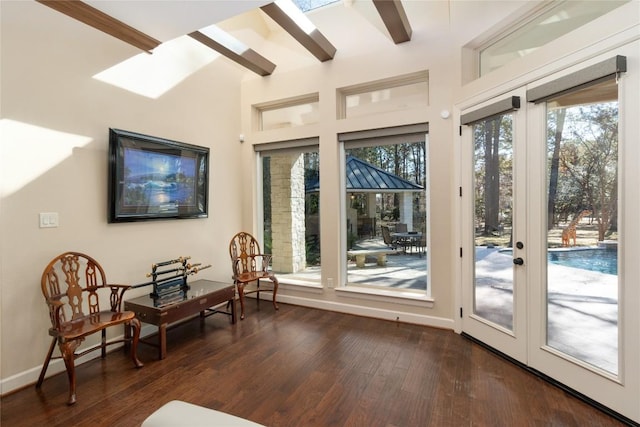 entryway with french doors and dark hardwood / wood-style flooring