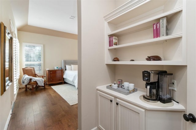 interior space with dark hardwood / wood-style flooring