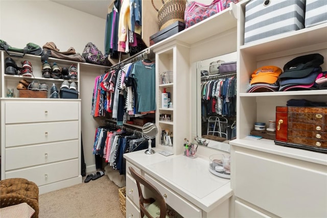 spacious closet with light carpet