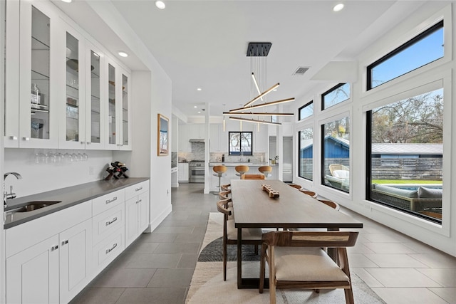 dining space with sink