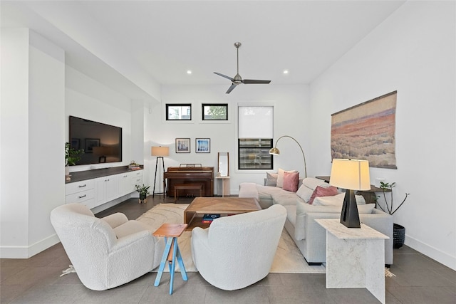 living room with ceiling fan