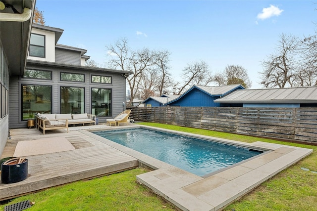 view of pool featuring an outdoor hangout area and a deck