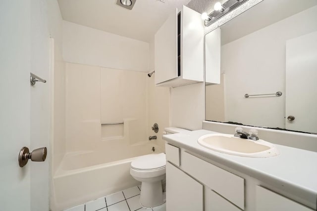 full bathroom featuring tile patterned flooring, vanity, shower / washtub combination, and toilet