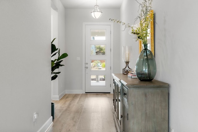 foyer entrance with light wood-type flooring