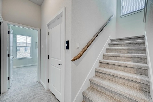 staircase with carpet flooring