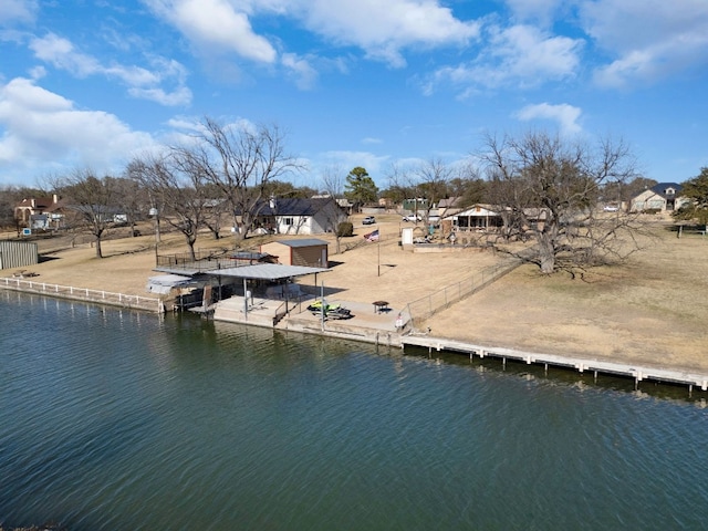 exterior space with a water view