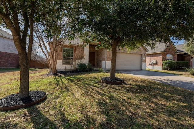 single story home with a garage and a front yard