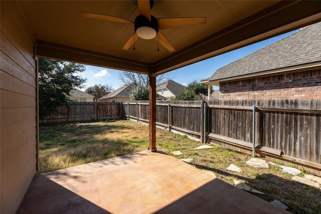 view of patio / terrace featuring ceiling fan