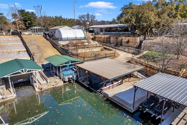 view of dock with a water view