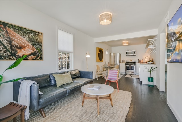 living room with dark hardwood / wood-style floors