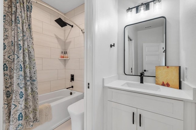 full bathroom featuring vanity, toilet, and shower / bath combo