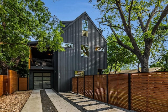 exterior space featuring a garage