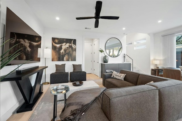 living room with ceiling fan