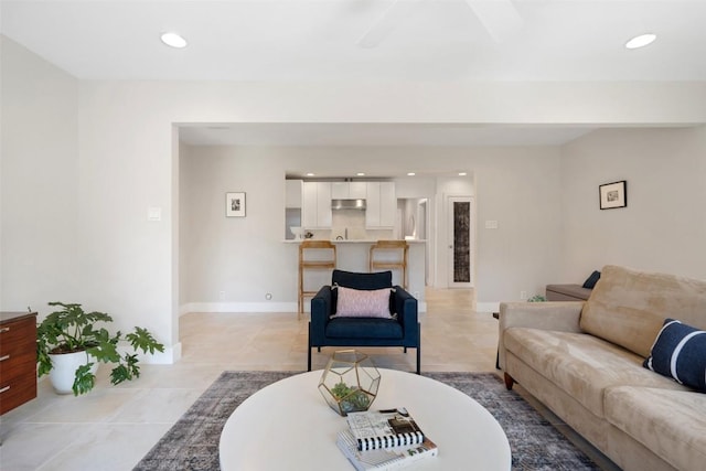 living room featuring light tile patterned floors