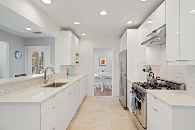 kitchen with white cabinetry, sink, decorative backsplash, and appliances with stainless steel finishes