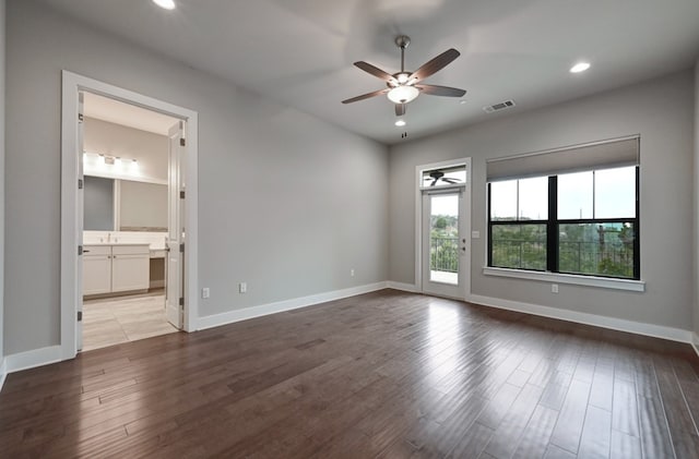 interior space with ceiling fan and light hardwood / wood-style flooring