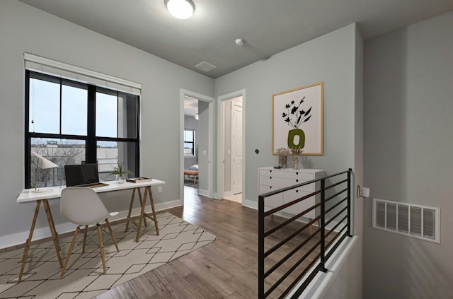 office area featuring light hardwood / wood-style floors