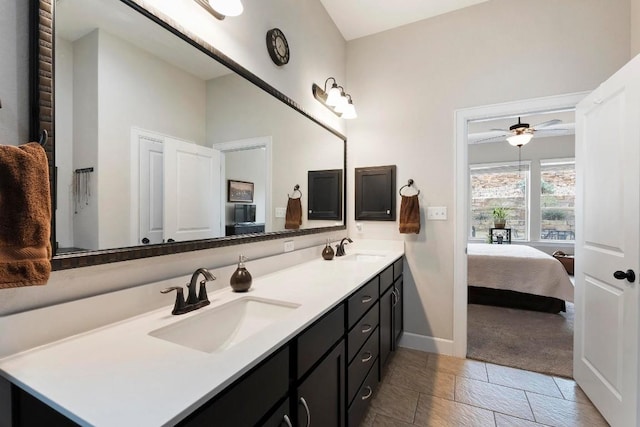 bathroom with vanity and ceiling fan